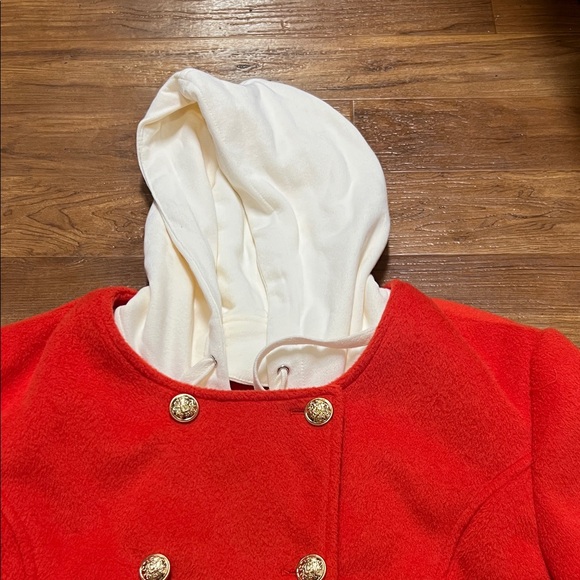 Maeve by Anthropologie Red Double-Breasted Coat with detachable Hood - Picture 3 of 12